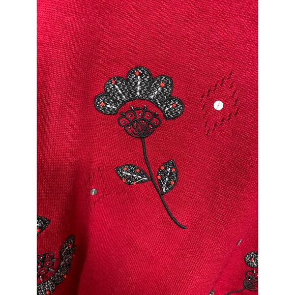 Alfred Dunner Red Embroidered Mock Turtle Neck Long Sleeve Sweater Size Medium - Picture 5 of 8